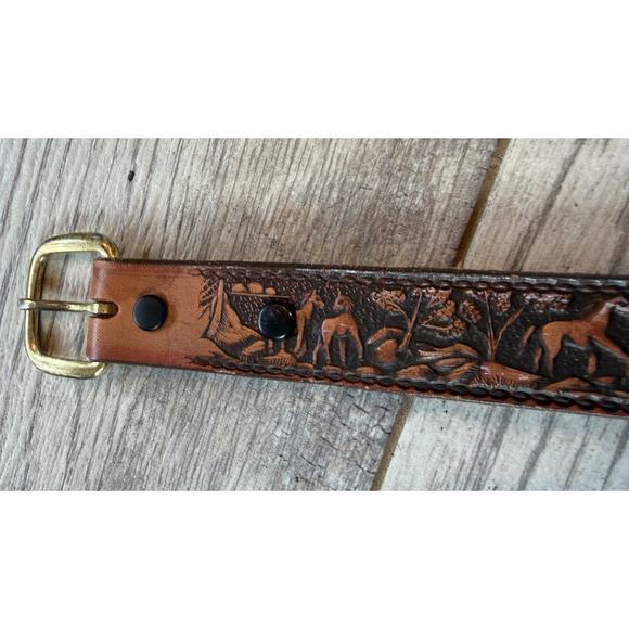 RG Bullco Leather Belt Full Grain Cowhide size 29‎  Horse Tooled Style 85708 USA
